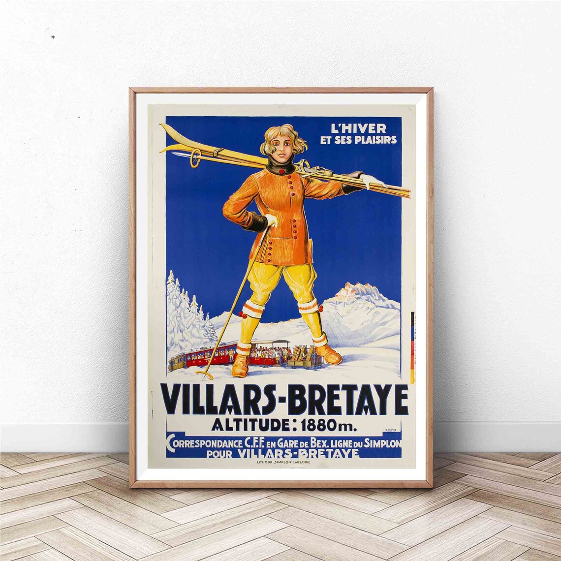 Villars Bretaye Swiss Ski Vintage Winter Sports Travel Poster