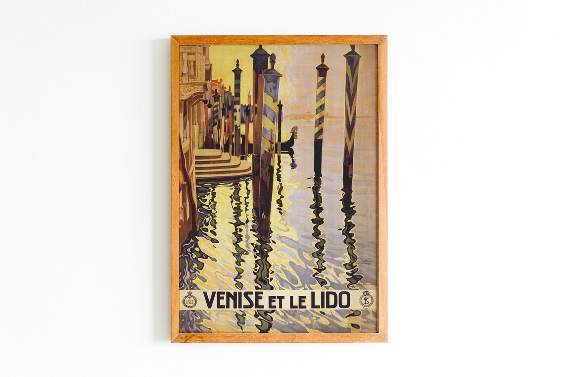 Venise Et Le Lido Venice Canal Gondola Poles Vintage Italian Poster