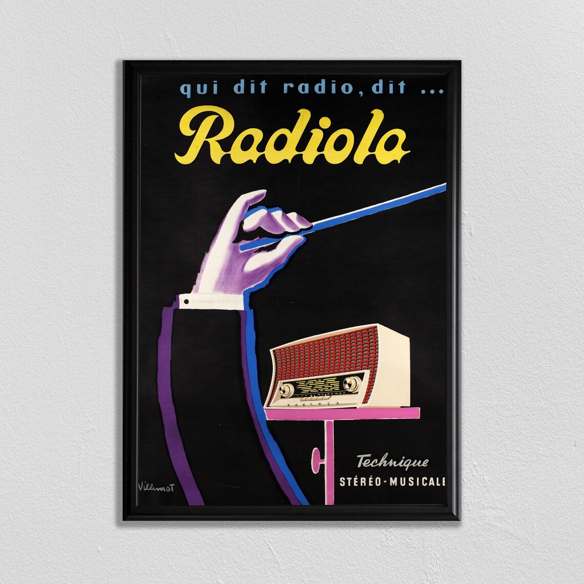 Paris Vintage Music Poster, Radio and Guitar Art