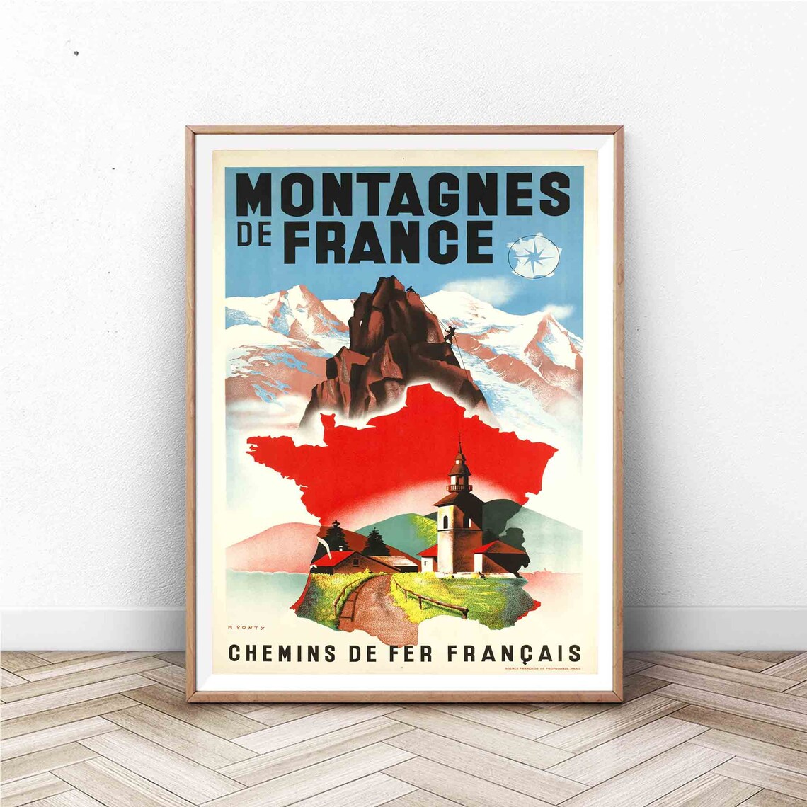 Montagnes de France French Railway Mountains Travel Vintage Poster