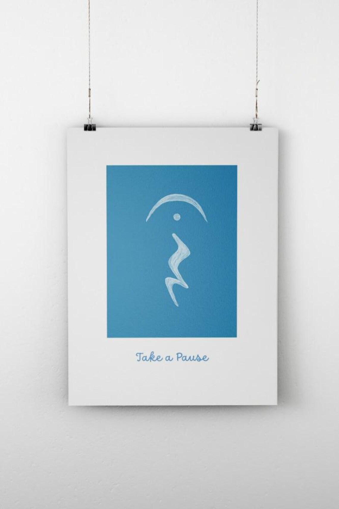 Take a Pause Blue Square Minimalist Line Art Inspirational Poster - Image 2