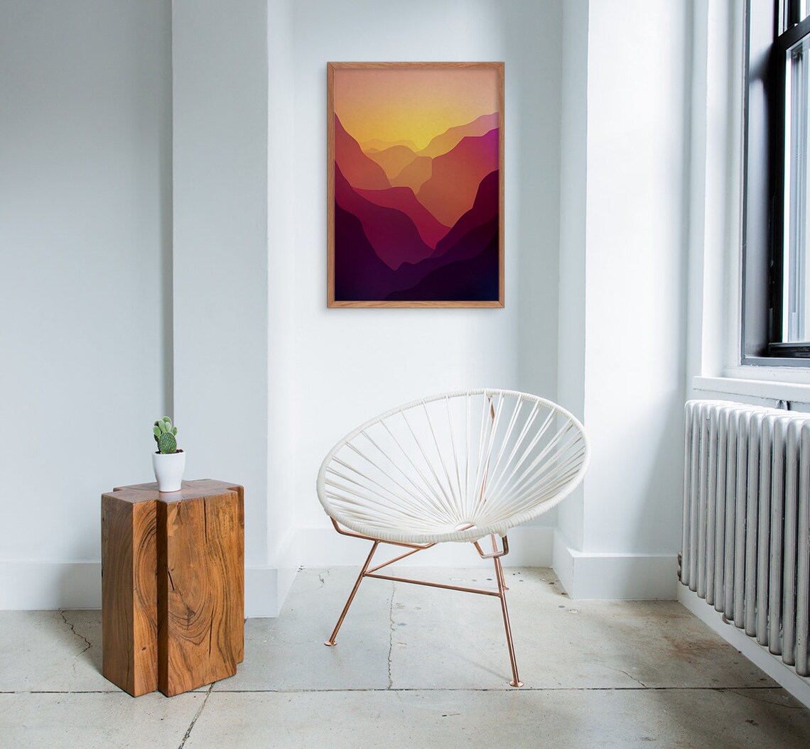 Valley With Mountains Landscape Art Print - Image 2