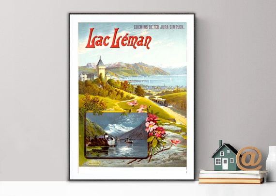 Lac Leman Suisse Vintage Travel Poster Poster Paper Or Print Gift Idea Wall Decor