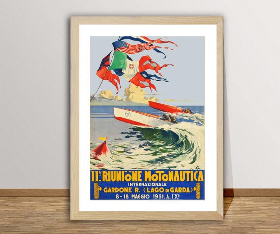 Ii Riunione Motonautica Internazionale Gardone Lago Di Garda Vintage Sport Poster Motorboating Racing Poster Gift Idea Wall Decor