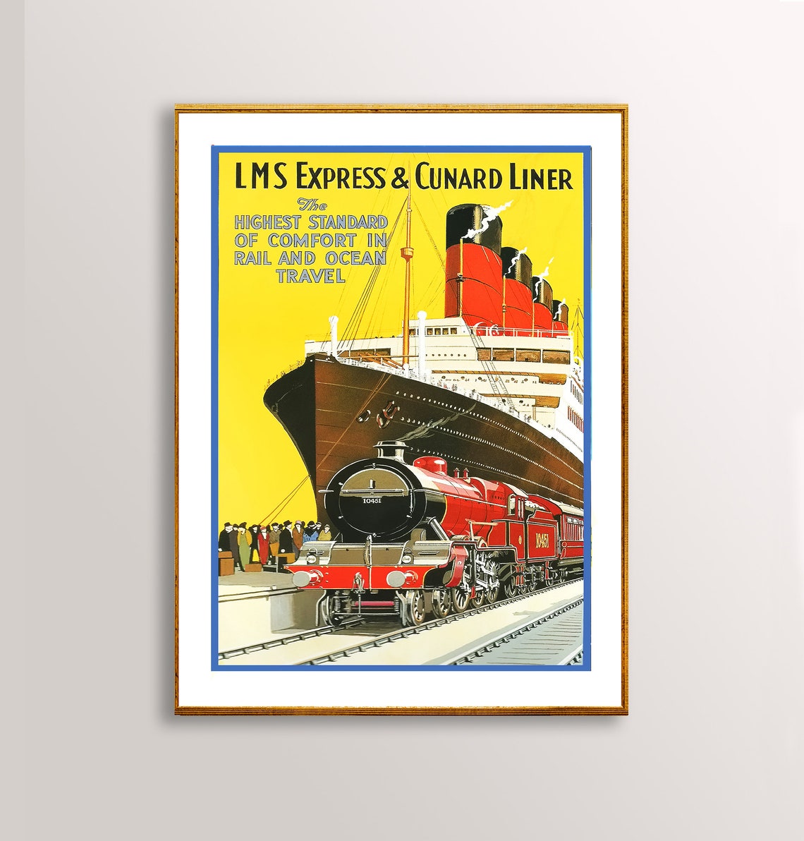 LMS Express and Cunard Liner Vintage Steam Train Ocean Travel Poster
