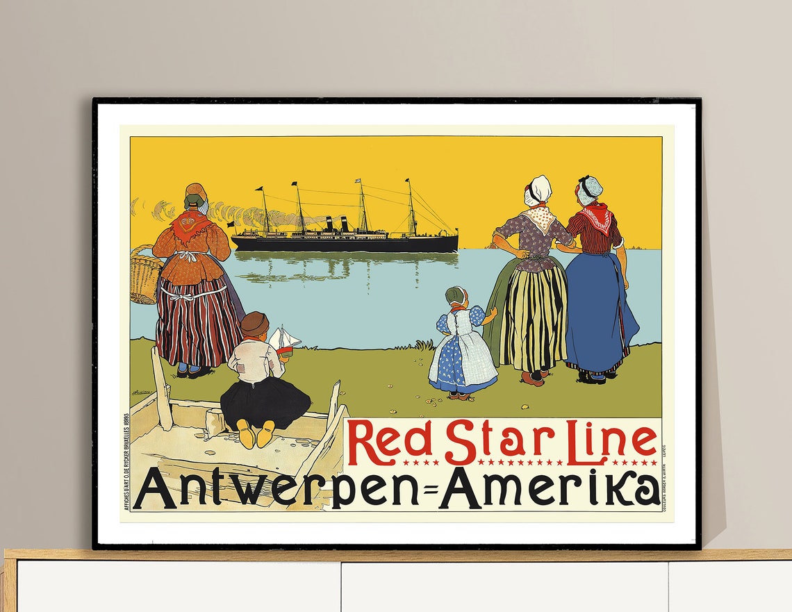 Red Star Line Antwerpen Amerika Vintage Ocean Steamship Poster - Image 2