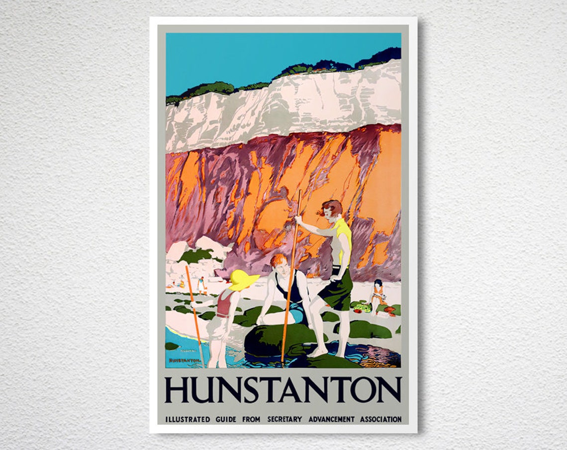 Hunstanton Norfolk Beach Cliffs Bathers Vintage Travel Poster - Image 2