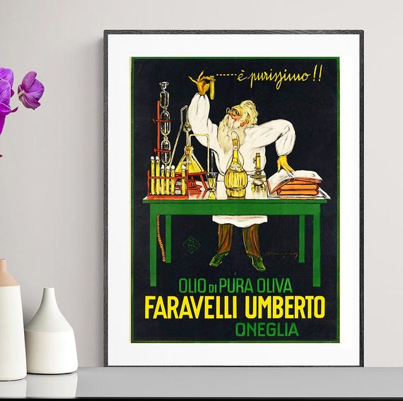 Olio Di Pura Oliva Faravelli Umberto Oneglia Vintage Fooddrink Poster Retro Olive Oil Poster Gift Idea Wall Decor