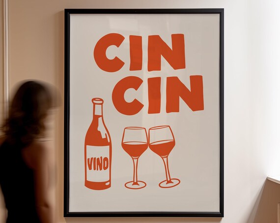 Orange Cin Cin Italian Wine Toast Retro Bar Cart Kitchen Decor Poster