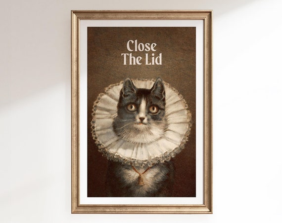 Funny Bathroom Art Cat Classical Painting Cat Decor Art Toilet Humor Wall Print Amusing Gift For Cat Lover