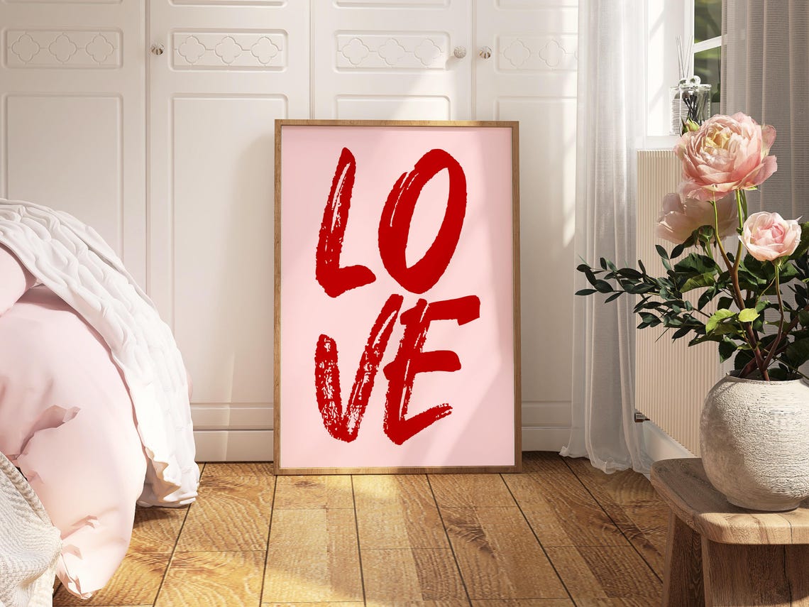 Love Red Brush Typography Pink Bold Modern Romantic Wall Poster - Image 3
