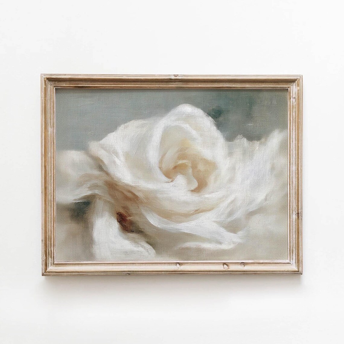 White Rose Closeup Soft Vintage Floral Oil Painting Romantic Wall Poster