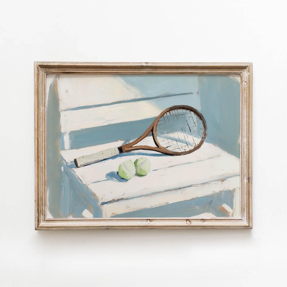 Vintage Tennis Racket, Rustic Still Life Art Print