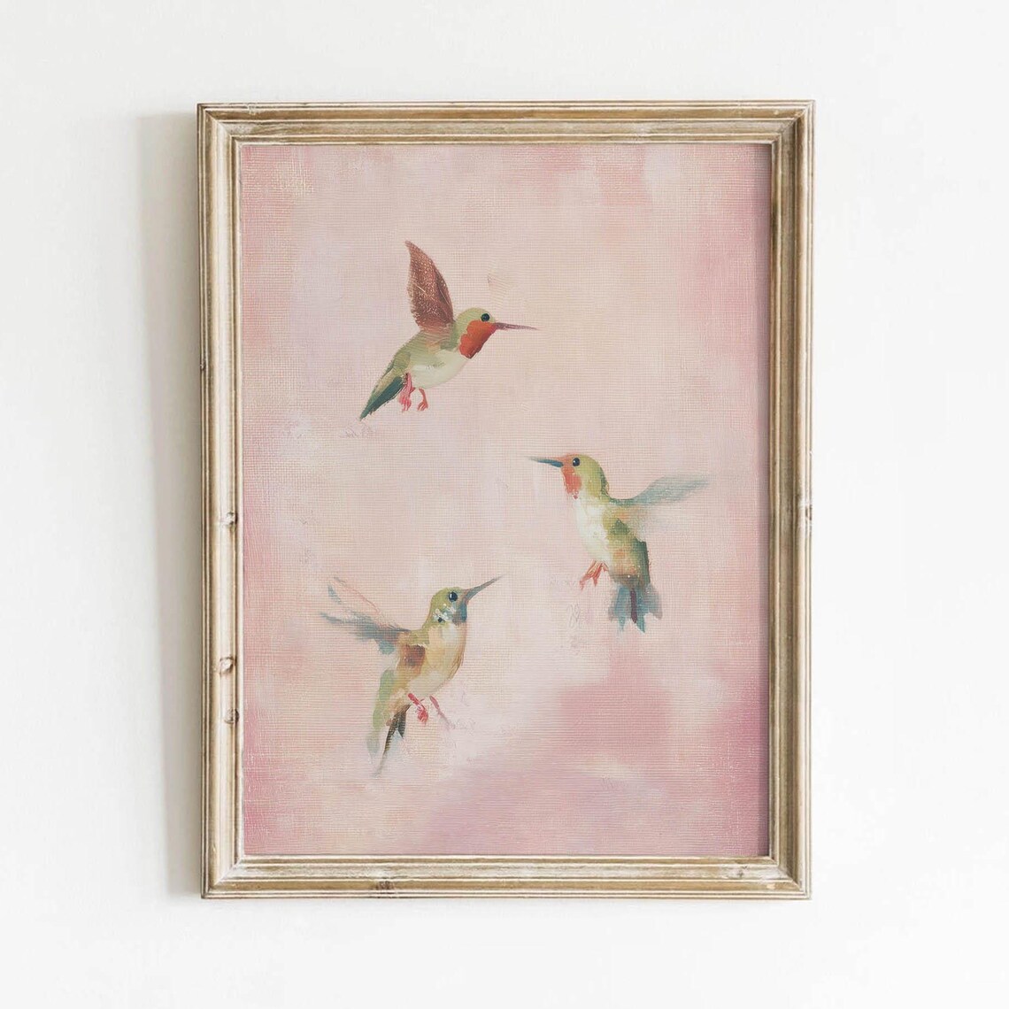 Pastel Hummingbirds Art Print, Cottagecore Nursery Decor