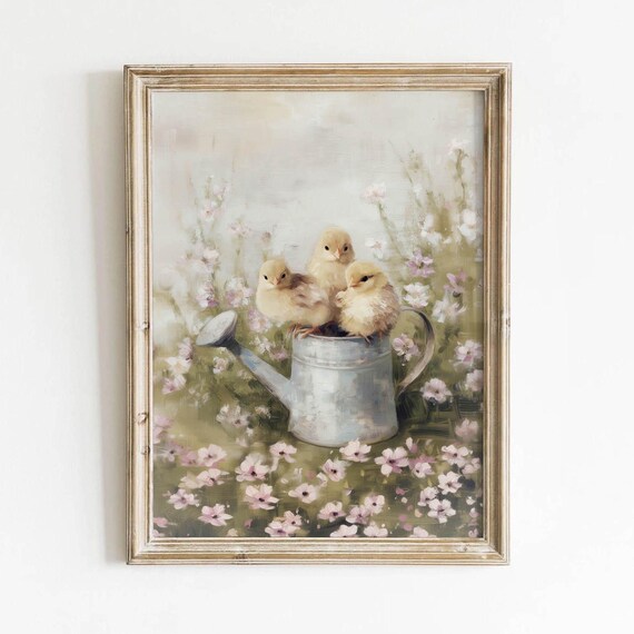 Pastel Baby Chicks Vintage Farmhouse Art Print