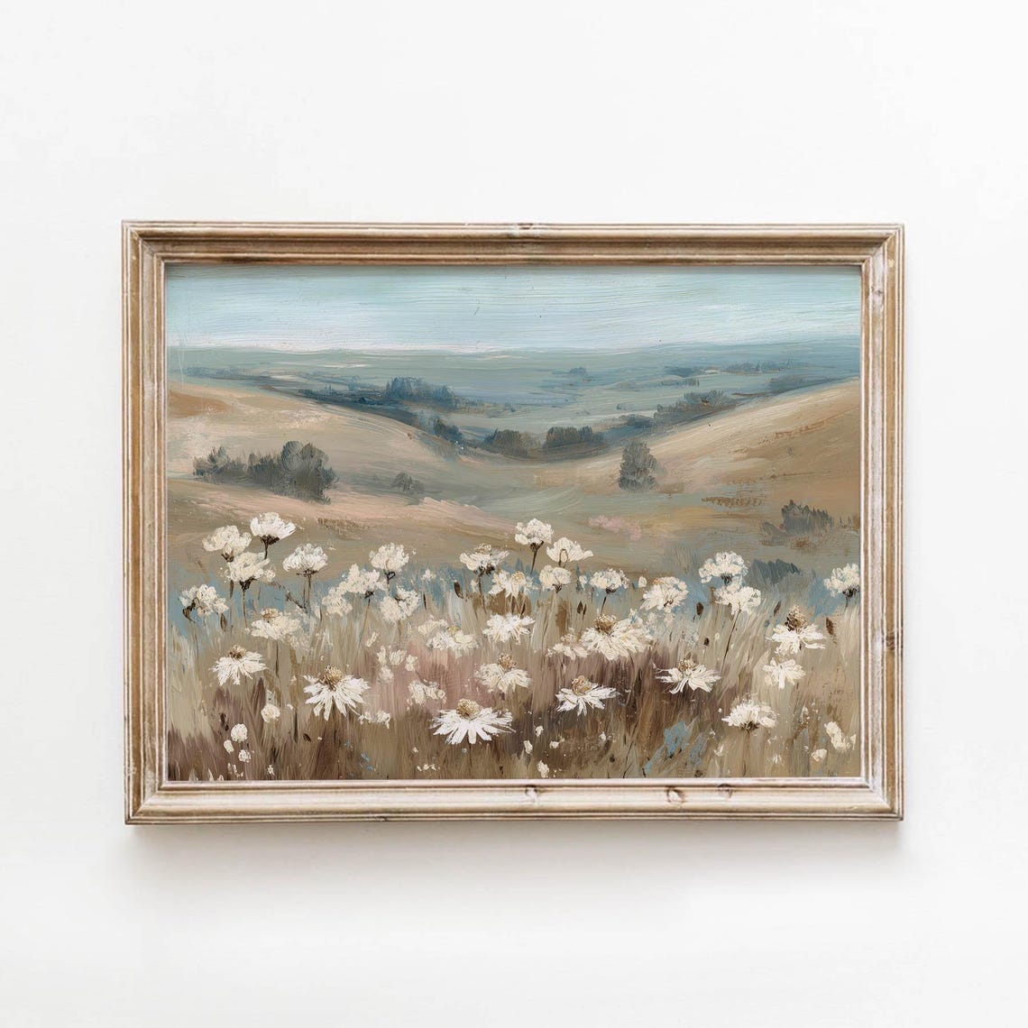 White Daisy Wildflower Field Rolling Hills Summer Art Poster
