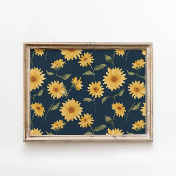 Bold Yellow Sunflowers, Cottagecore Watercolor Art Print