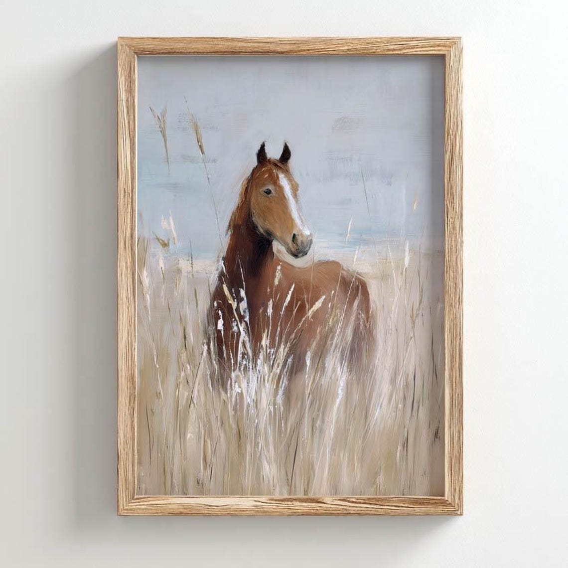 Chestnut Horse Standing In Golden Grass Equestrian Wall Decor Poster