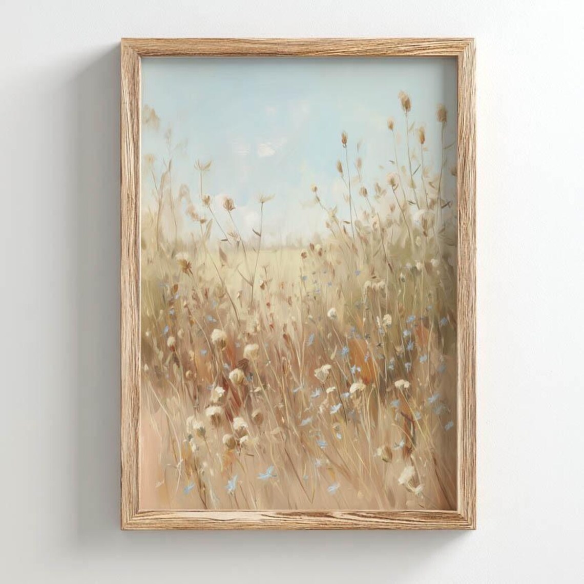 Wildflower Meadow Golden Grasses Blue Flowers Soft Beige Nature Poster