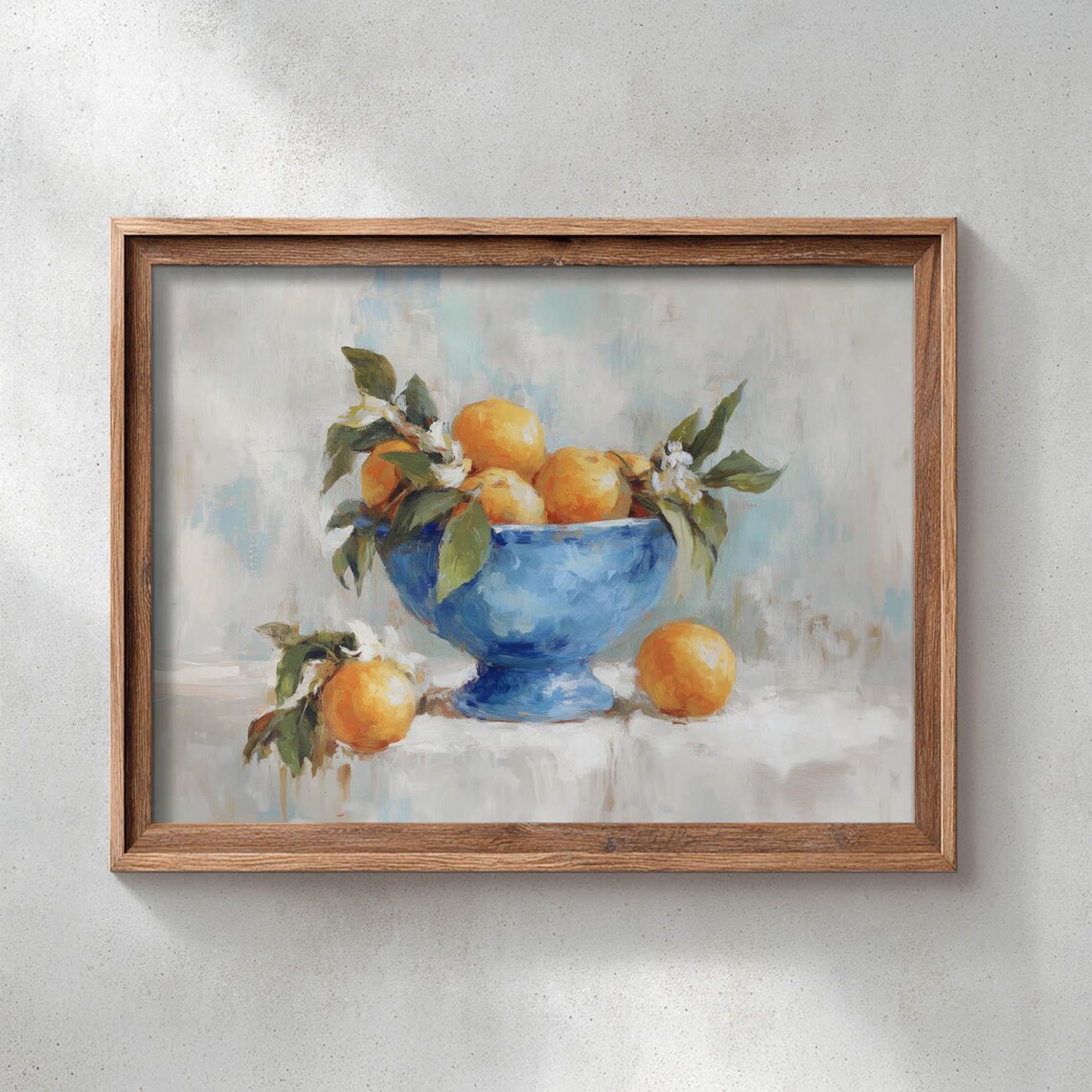 Citrus Orange Still Life Blue Ceramic Bowl Farmhouse Art Print