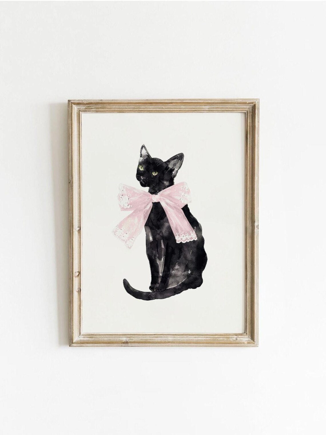 Black Cat Bow Art Print, Vintage Coquette Decor