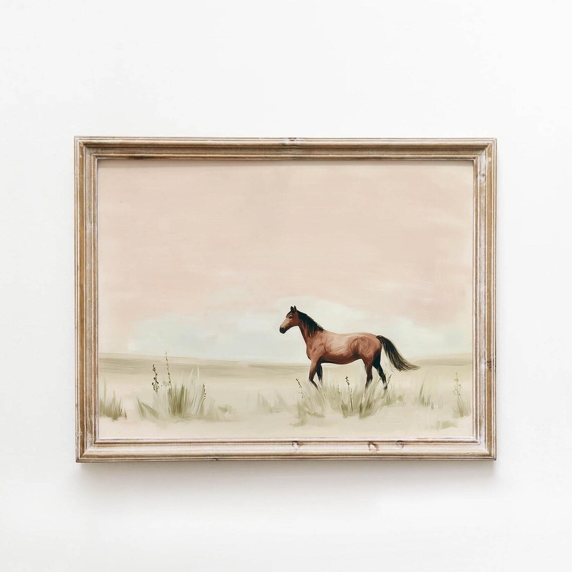 Brown Horse In Open Field Watercolor Art Print