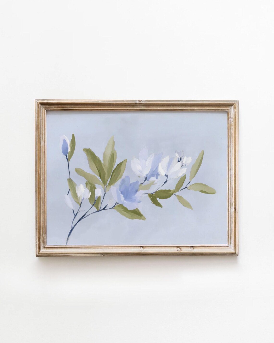 Blue Floral Painting, Vintage Spring Poster