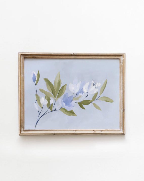 Blue Floral Painting, Vintage Spring Poster