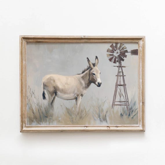 Vintage Gray Donkey Windmill Printable Rustic Prairie Wall Art Neutral Farmhouse Decor Digital Download 620