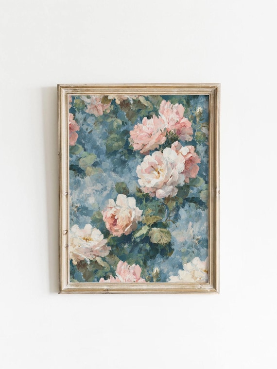 Vintage Pink Roses Impressionist Oil Painting Floral Cottage Poster