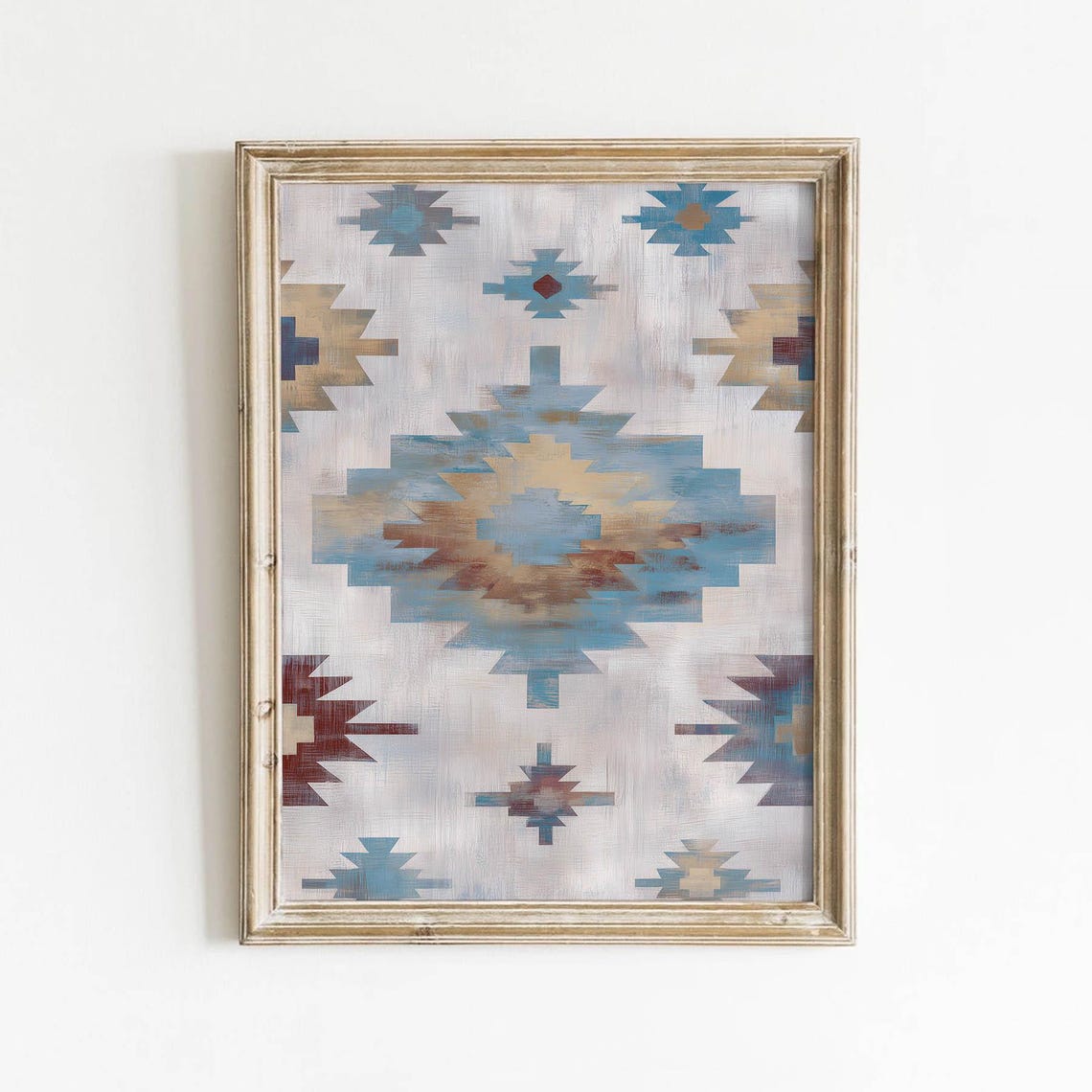 Dusty Blue Southwestern Diamond Pattern Vintage Kilim Style Poster