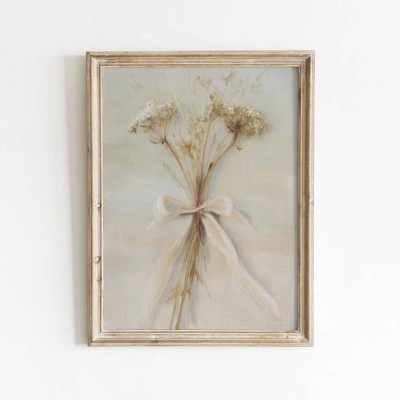 Dried Wildflower Bouquet Neutral Botanical Printable Wall Art Vintage Cottage Decor Digital Download 518