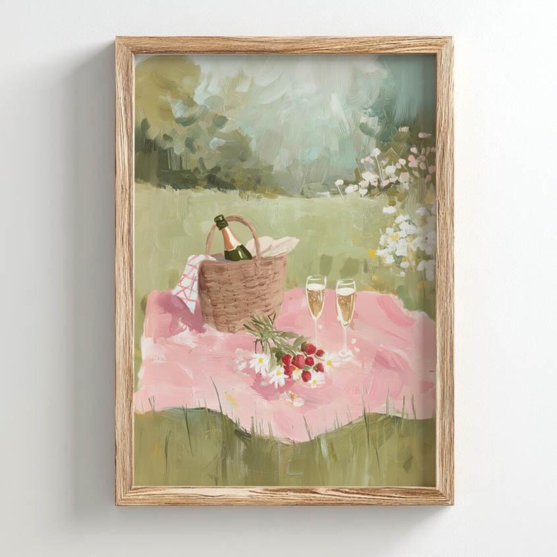 Romantic Picnic Scene Poster, Cottagecore Spring Decor