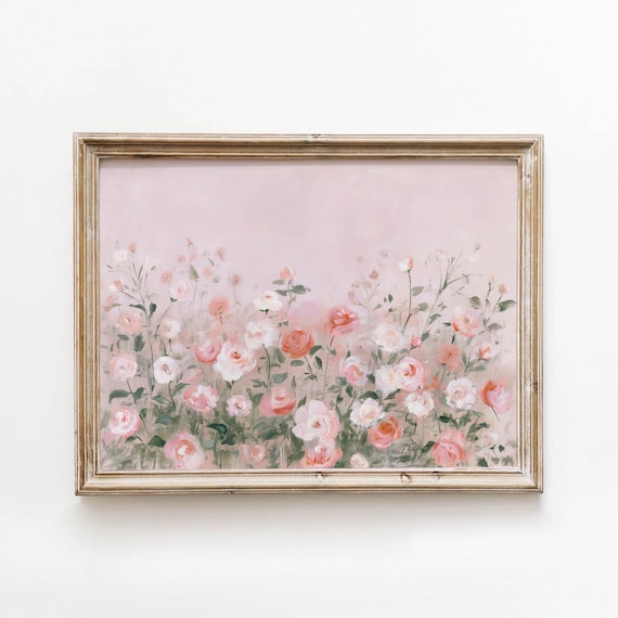 Dreamy Soft Pink Wildflower Meadow Vintage Romantic Floral Wall Art