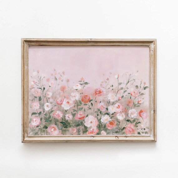 Soft Pink Rose Garden Printable Romantic Floral Wall Art Vintage Cottage Decor Dreamy Bedroom Digital Download 670