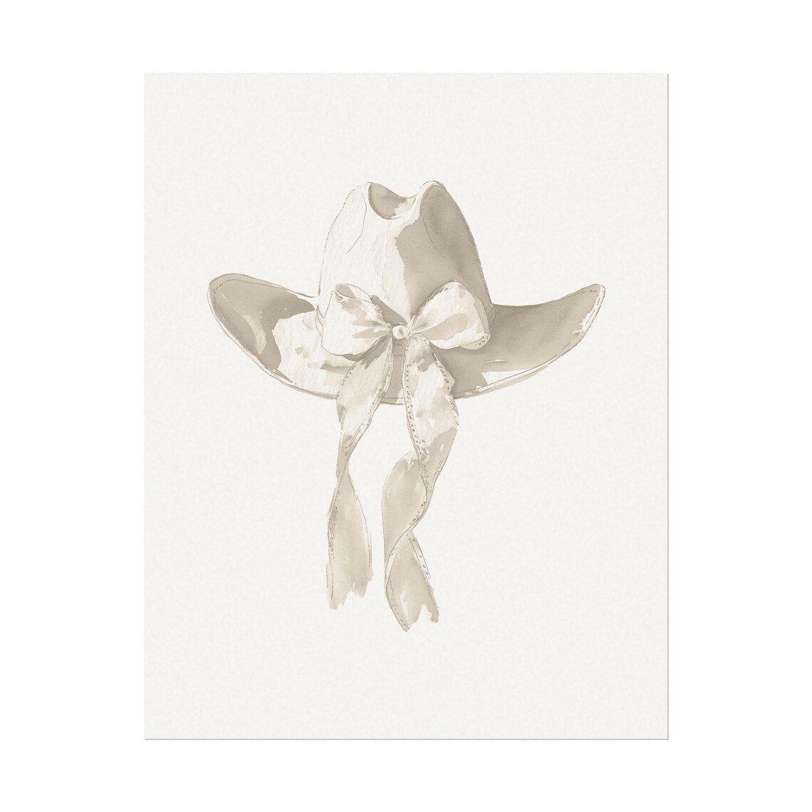 Cream Cowgirl Hat Ribbon Bow Western Watercolor Minimalist Poster