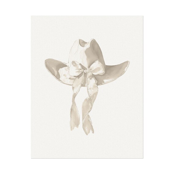 Cream Cowgirl Hat Ribbon Bow Western Watercolor Minimalist Poster