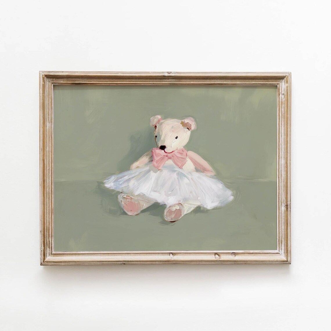 Ballerina Teddy Bear Art Print, Shabby Chic Nursery