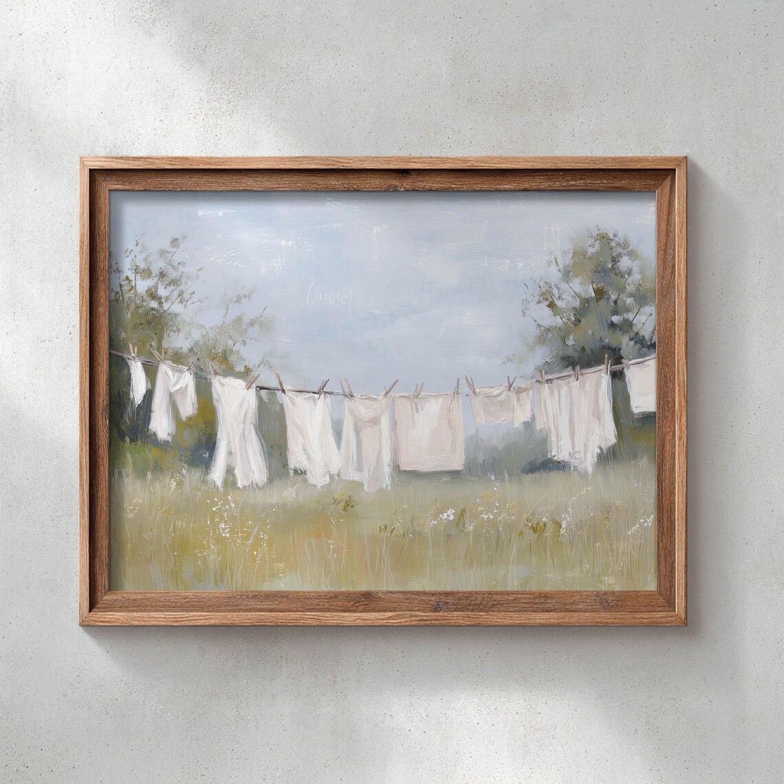 White Laundry Clothesline Country Cottage Vintage Painting Poster