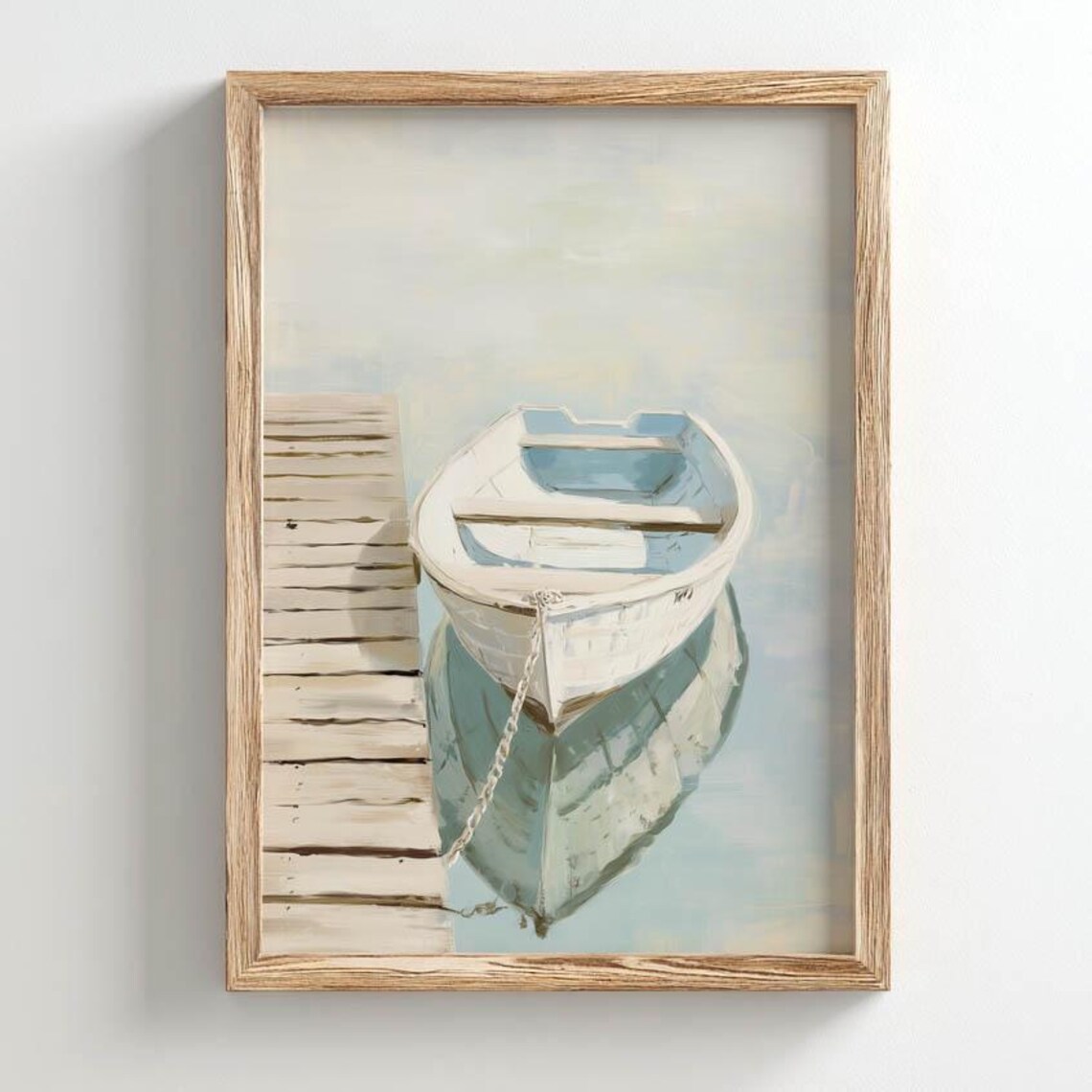 Printed Rowboat On Calm Waters Art Print