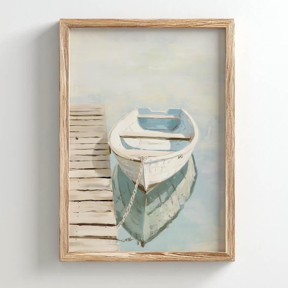 Printed Rowboat On Calm Waters Art Print