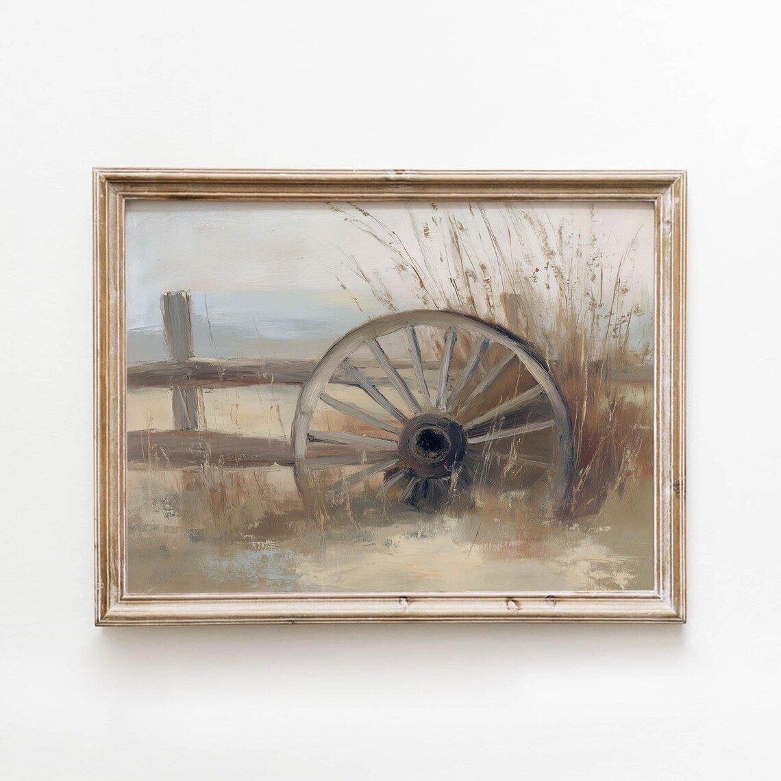 Vintage Wagon Wheel Fence Rustic Farmhouse Country Art Poster