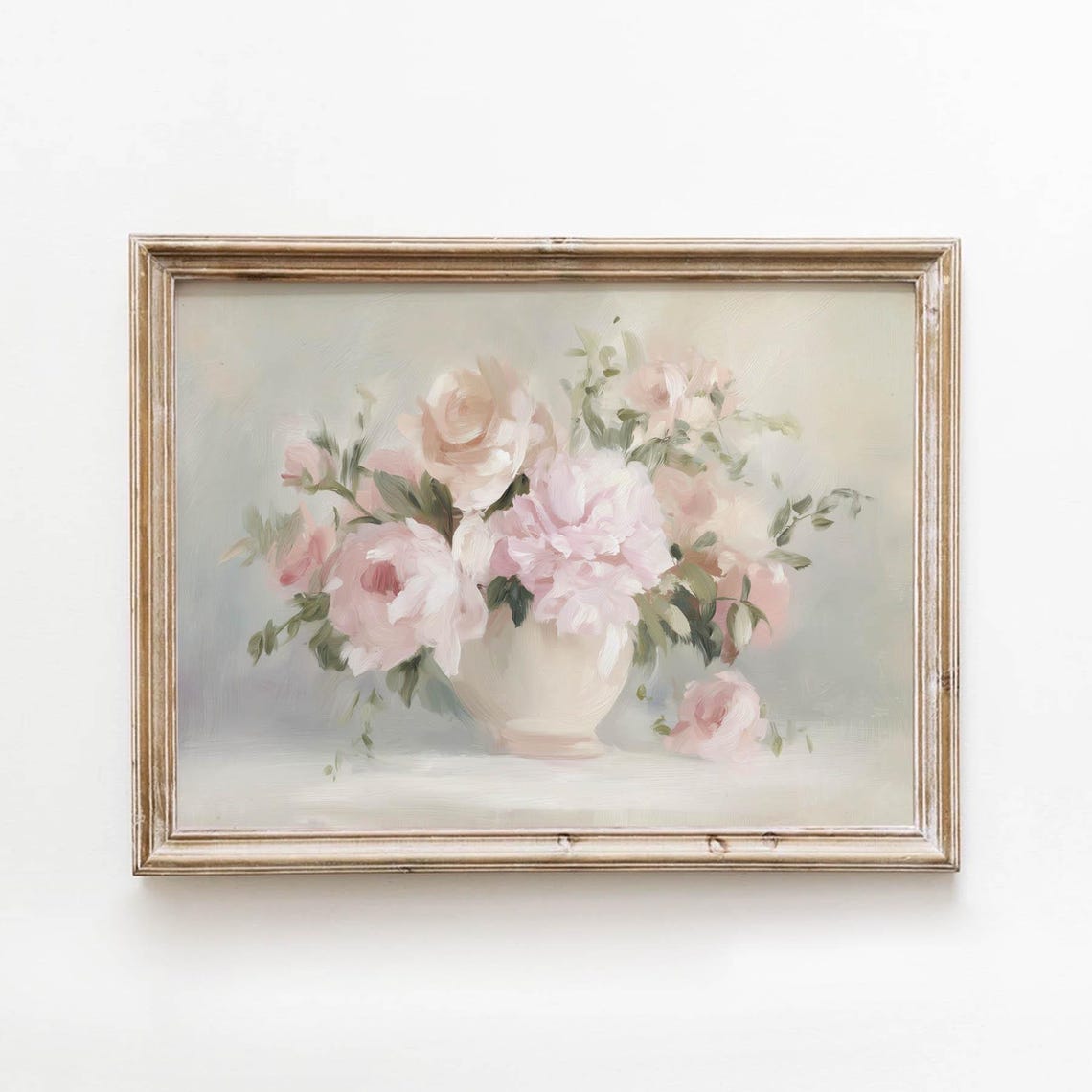 Soft Pink Roses Peony Bouquet Pastel Floral Still Life Poster