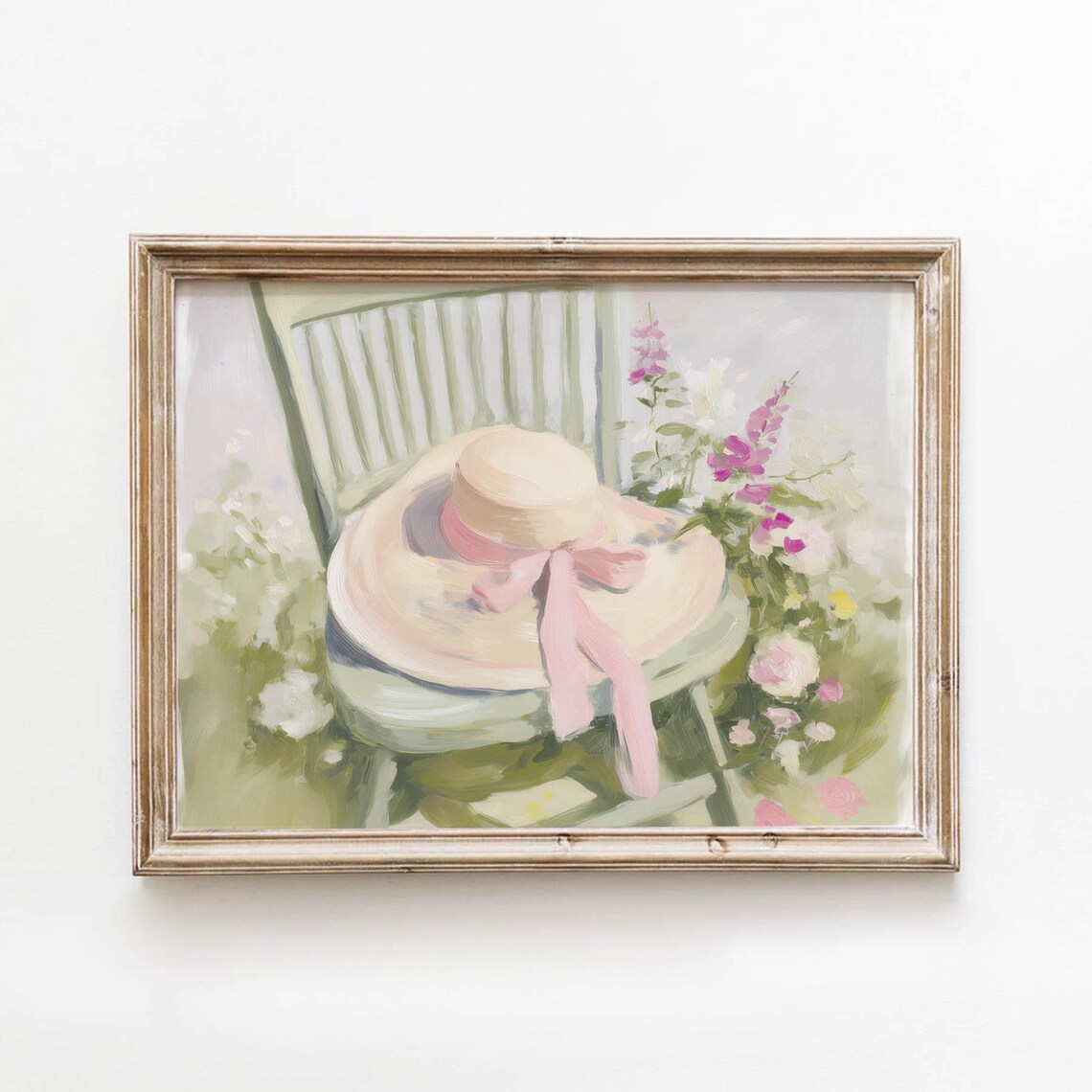 Vintage Straw Hat On Green Chair Art Print