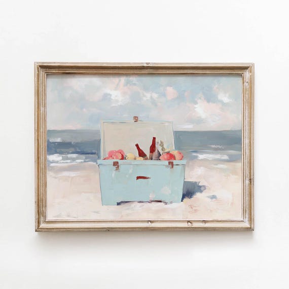 Beachy Cooler Scene Soft Summer Printable Pastel Wall Art Coastal Decor Relaxed Beach Coral Digital Download 0313