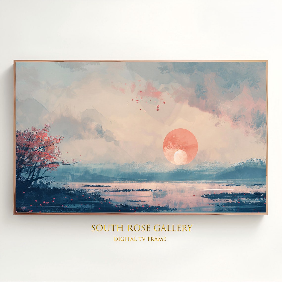 Abstract Sunset Frame Tv Visible Textures Landscape Blue And Orange Tones Painting Japandi Decor Frame Tv Frame Tv Art