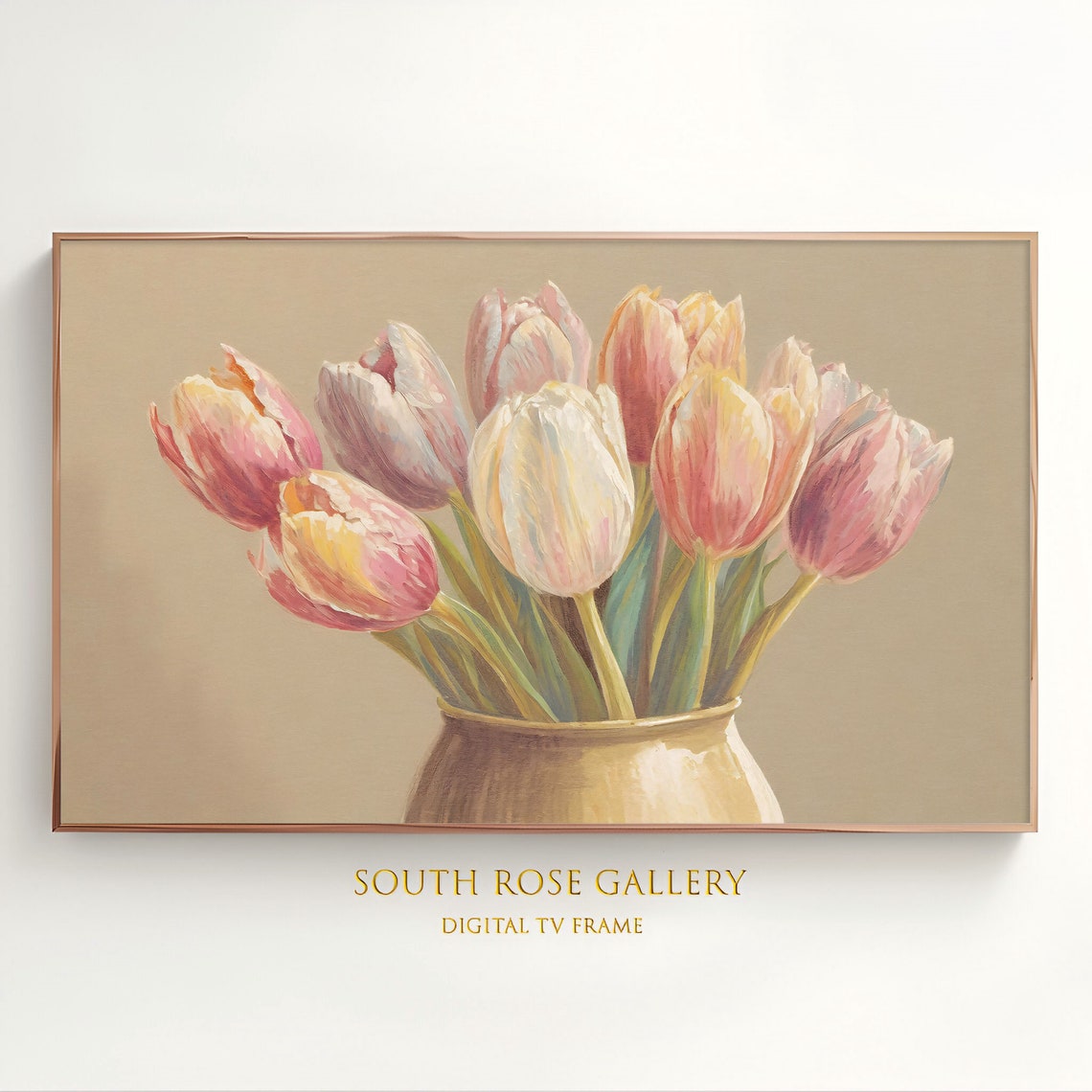 Vintage Tulips Frame Tv Art Spring Tulips In A Vase Oil Painting Farmhouse Flower Decor Tv Art Frame Tv Painting