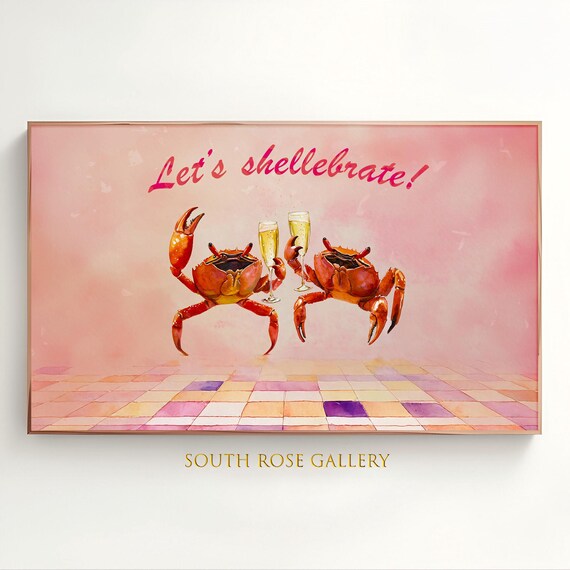 Frame Tv Art Watercolor Party Dcor Funny Crab Wall Art Art For Tv Celebrations Frame Tv Art Summer Cheers Art