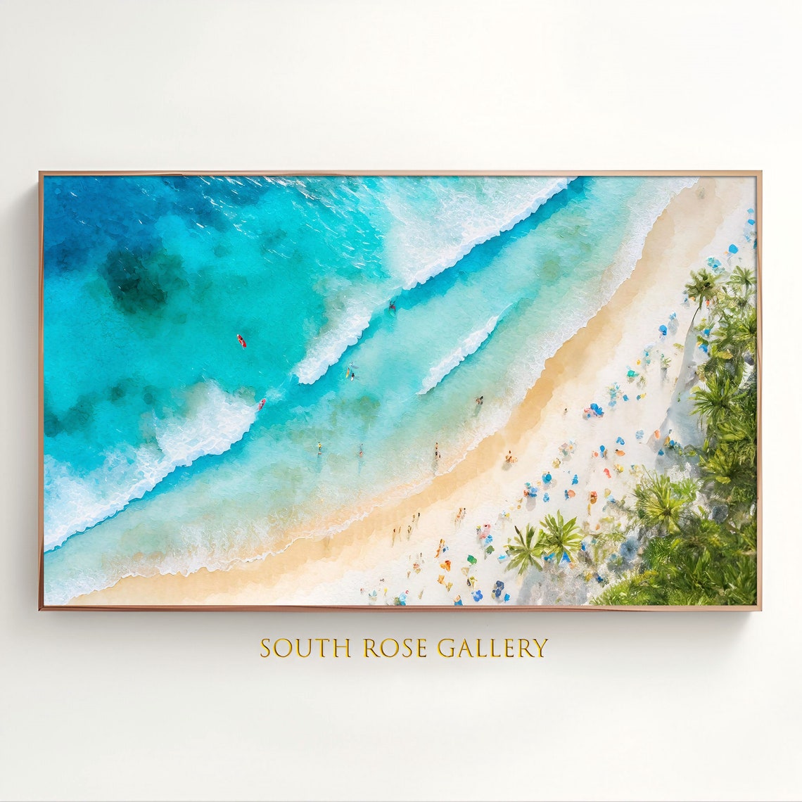 Tropical Beach Aerial Turquoise Waves Palm Trees Summer Poster