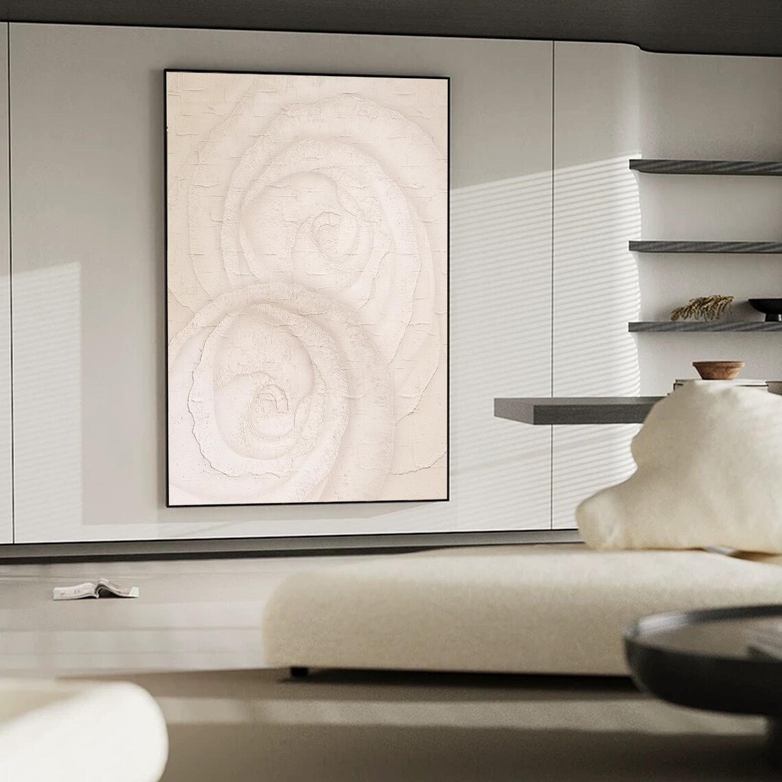 Beige Abstract 3D Textured Painting, Minimalist - Image 3